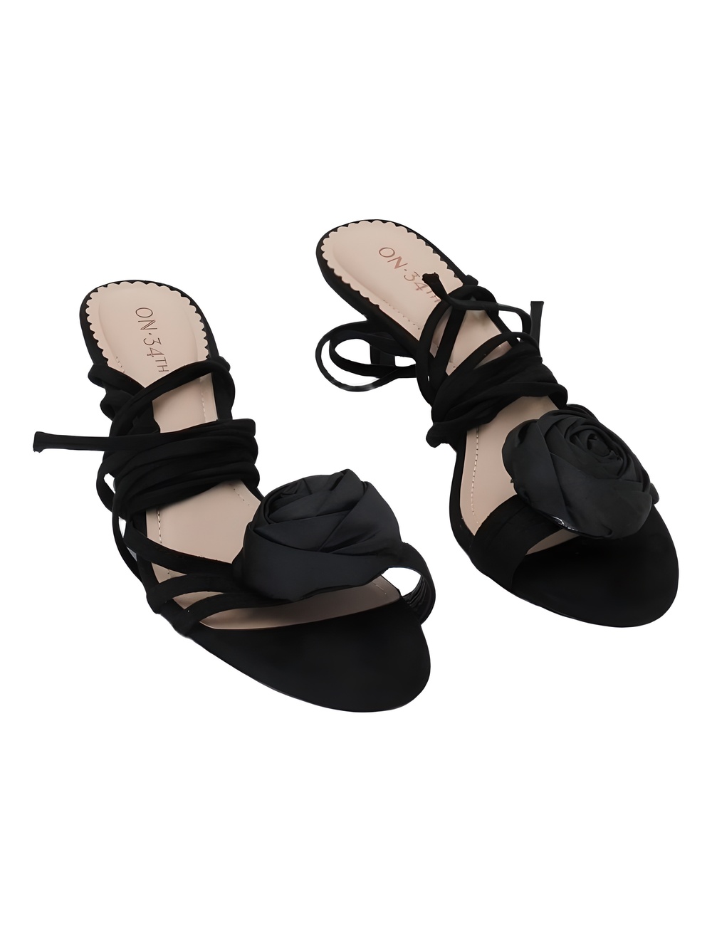 On 34th Cahlliee Rose-Detail Ankle Strap Sandals Black Size 8.5M